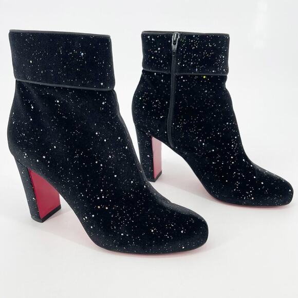 Christian Louboutin Shoes - Christian Louboutin Black Moulamax Velvet Galactica 85 Booties Glitter EU 38.5